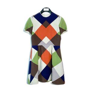 Valentino Women’s multicolor plaid color-block short-sleeve fitted dress